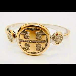 14K Two tone GOLD LADIES TT BANGLE BRACELET CZ wow